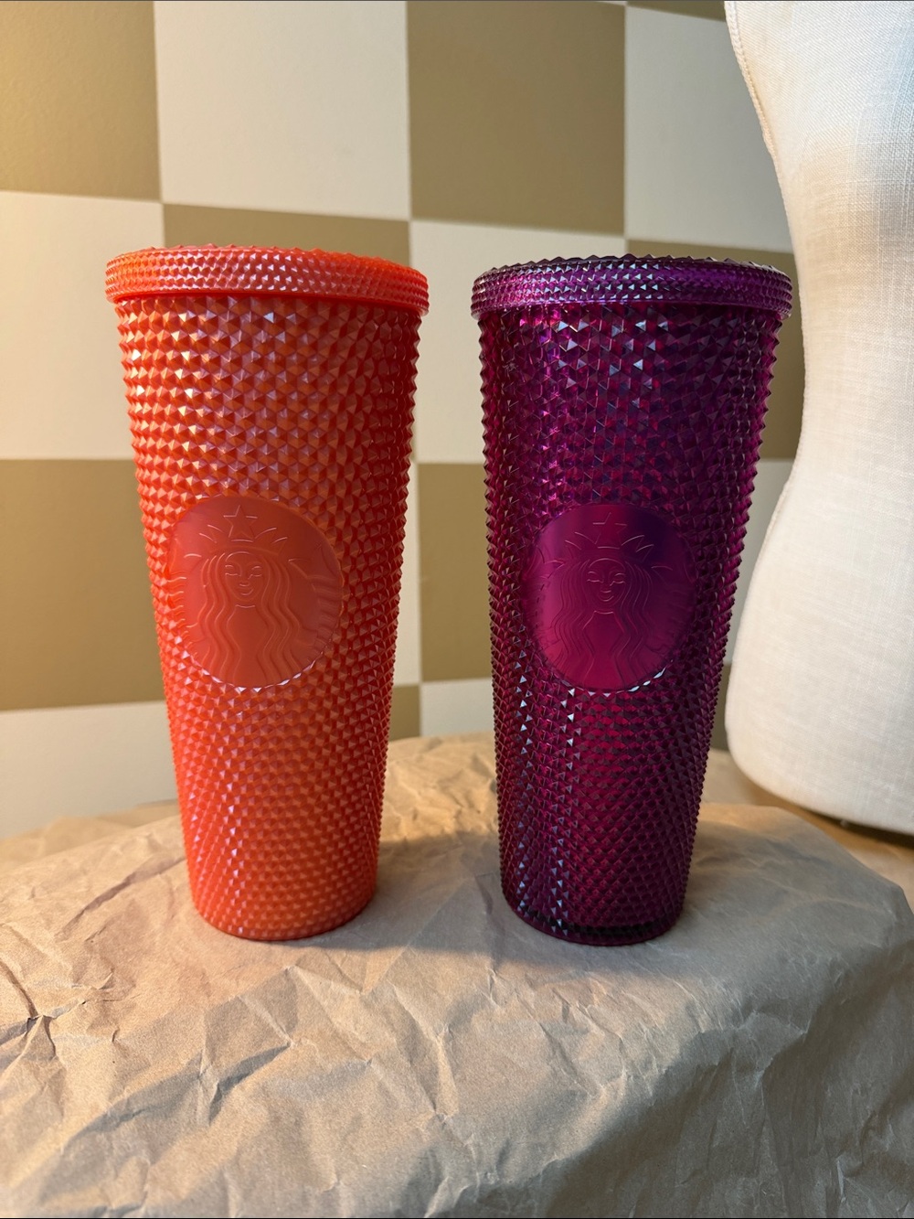 Starbucks Studded Cold Cups in Orange and Purple